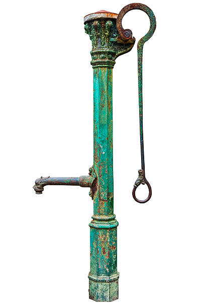 istock Antique rusted water pump isolated on white background 623285634