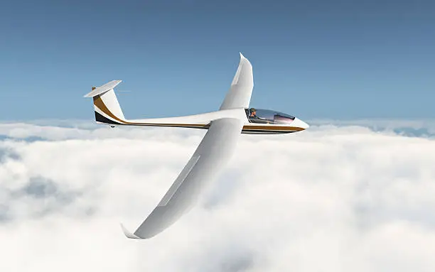 Computer generated 3D illustration with a glider over the clouds