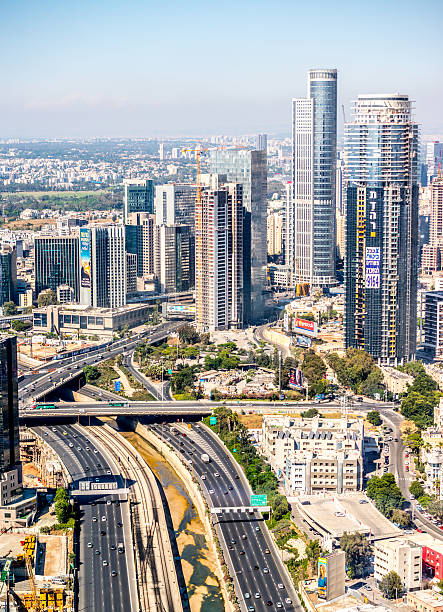 위에서 텔 아비브 도시 풍경, 이스라엘 - tel aviv israel skyline traffic 뉴스 사진 이미지