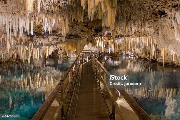 Mirror Reflections At The Crystal Caves In Bermuda Stock Photo - Download Image Now - Bermuda, Cave, Crystal