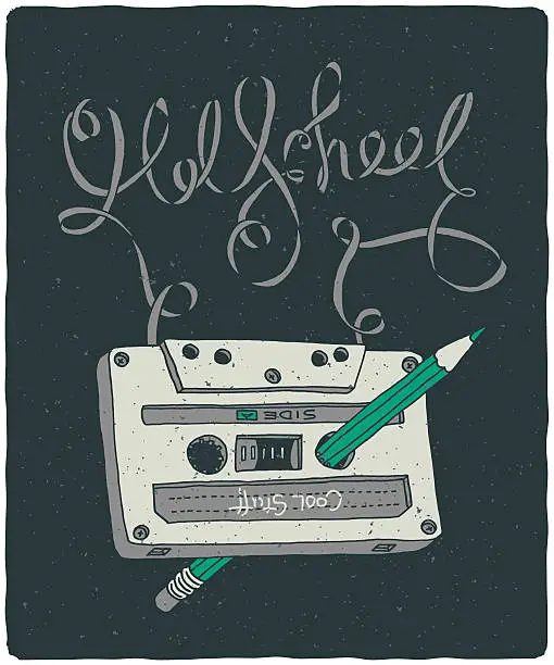 Vector illustration of Old School audio cassette with pencil inside