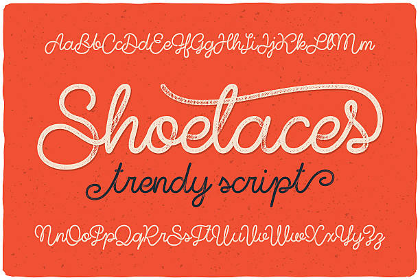 illustrazioni stock, clip art, cartoni animati e icone di tendenza di script di carattere scritto a mano con una riga alla moda chiamato "shoelaces" - calligraphy