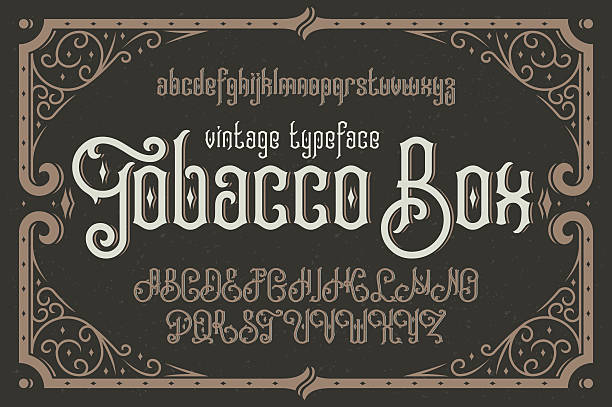 vintage vektor-schrift namens "tabak-box" mit einem schönen dec - gotik stock-grafiken, -clipart, -cartoons und -symbole