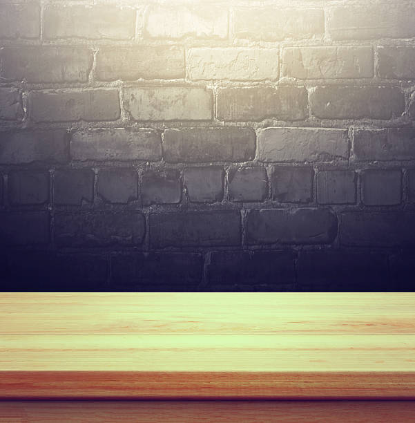 istock Closeup Clear wooden studio background with black 623293090