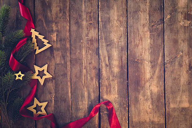 Christmas Ornaments Decorated on Wooden Background
