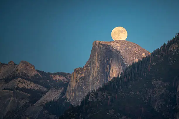 On Nov 14, 2016, Supermoon, super sized moon, rise over the Half Dome in Yosemite National Park