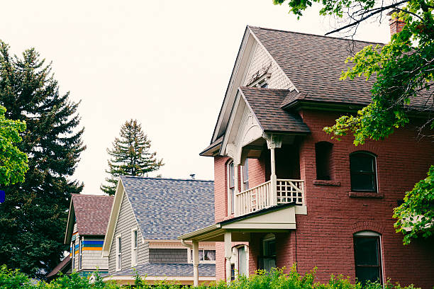 Exterior Western Residential Home Architecture Missoula Montana Spring USA Missoula, United States - May 13, 2016: In the Montana college town many large houses are divided into multiple residential apartments creating more housing in the downtown area. missoula stock pictures, royalty-free photos & images