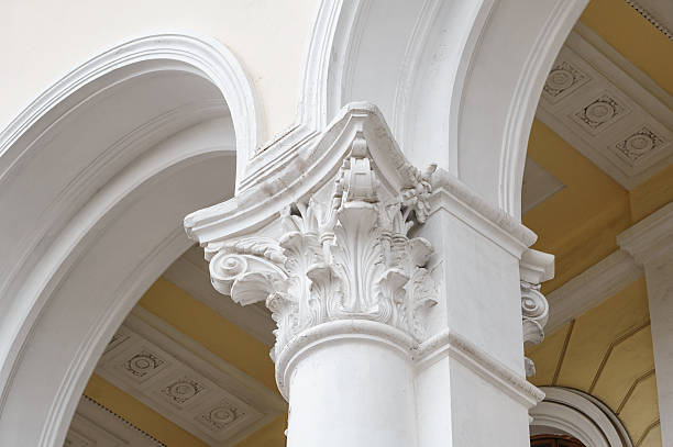 istock White columns with arches on the facade of the building 623298786