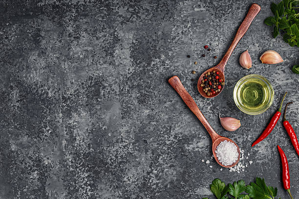 istock Background with spices, herbs and olive oil. 623303798