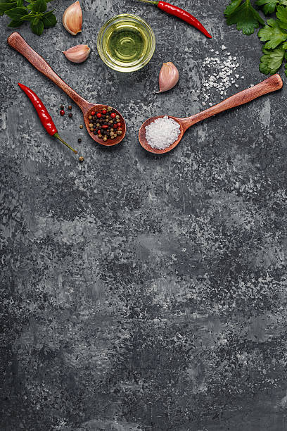 istock Background with spices, herbs and olive oil. 623303888