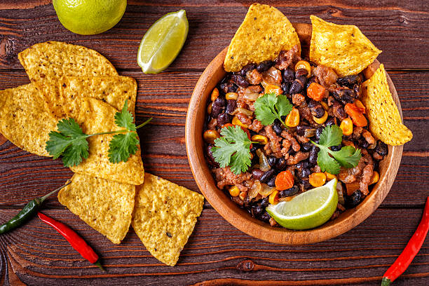 istock Chili con carne in bowl with tortilla chips. 623304148