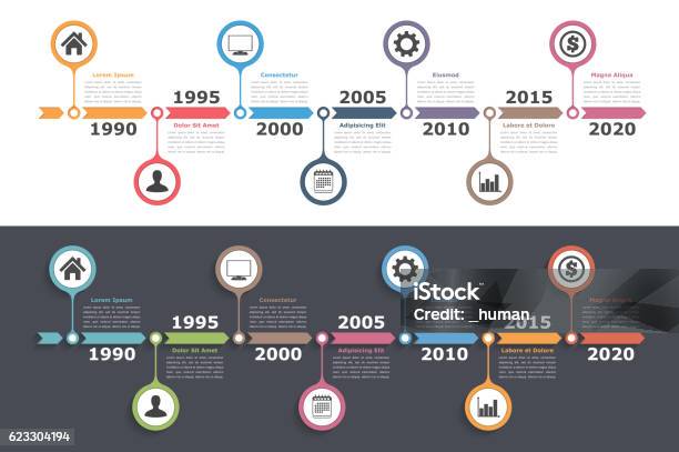 Zeitachsinfografiken Stock Vektor Art und mehr Bilder von Zeitleiste - Visuelle Darstellung - Zeitleiste - Visuelle Darstellung, Informationsgrafik, Computergrafiken