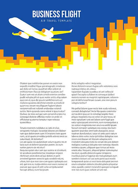 Vector illustration of Poster vector template with plane taking off and city skyline