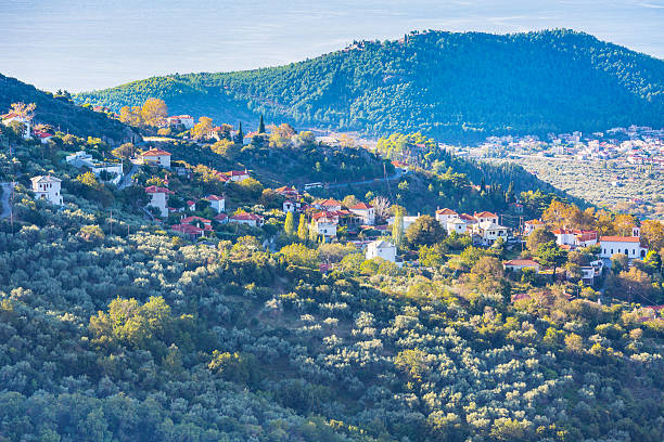Portaria mountain village aerial view from Pelion mount, Greece