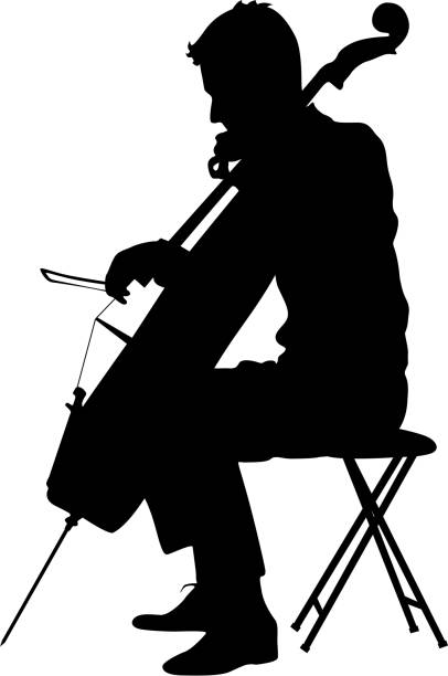 チェロを演奏するミュージシャンのシルエット。ベクトルの図 - チェロ点のイラスト素材／クリップアート素材／マンガ素材／アイコン素材