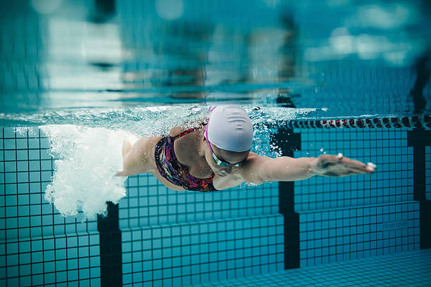 istock Female athlete swimming in pool 623343902