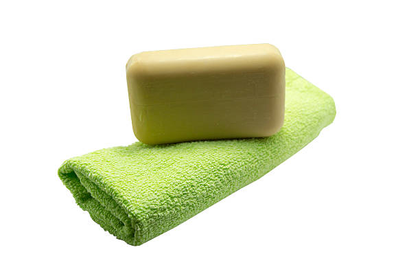 istock towel with a bar of soap 623344518