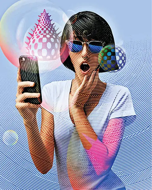 Vector illustration of Young Woman Playing Mobile Games On Smart Phone