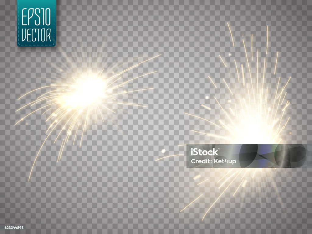 Set of metal welding with sparks or sparklers isolated Set of metal welding with sparks or sparklers isolated on transparent background. Vector illustration Sparks stock vector