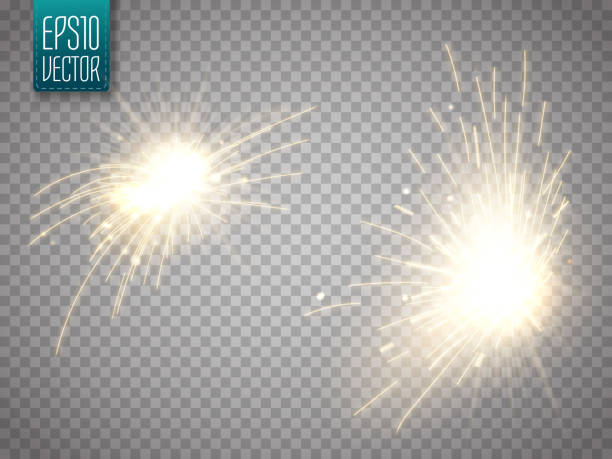 Set of metal welding with sparks or sparklers isolated Set of metal welding with sparks or sparklers isolated on transparent background. Vector illustration welding torch stock illustrations