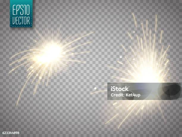 Set Of Metal Welding With Sparks Or Sparklers Isolated Stock Illustration - Download Image Now