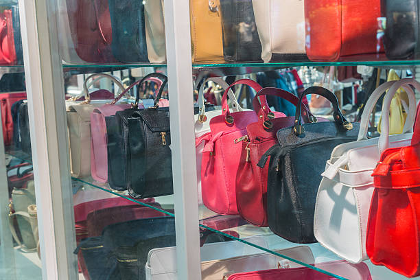 istock Women's leather handbags in a shop 623345536