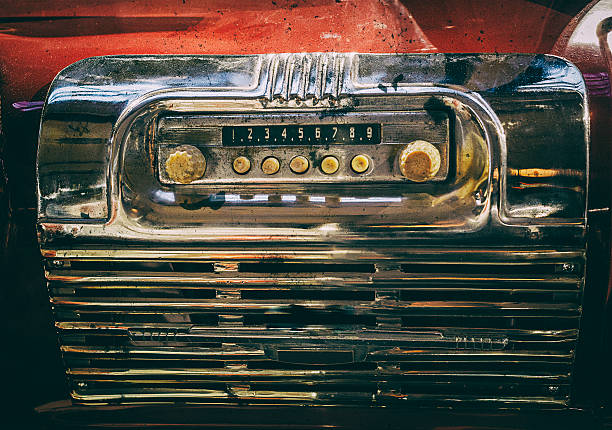 istock Old broken radio in retro bus. 623352226