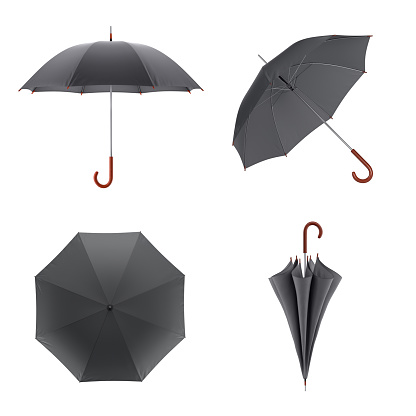 Dark umbrella isolated on white background. 3D illustration