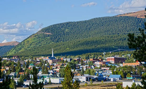 Leadville, Colorado Skyline The town of Leadville, Colorado is known as the City Above the Clouds, and it's easy to see why. Sitting at 10,200 feet above sea level, it is the highest incorporated town in the United States. It's colorful mining history made it, at one point, the second most populated town in Colorado, but these days it is frequented more by tourists and sports enthusiasts. leadville stock pictures, royalty-free photos & images
