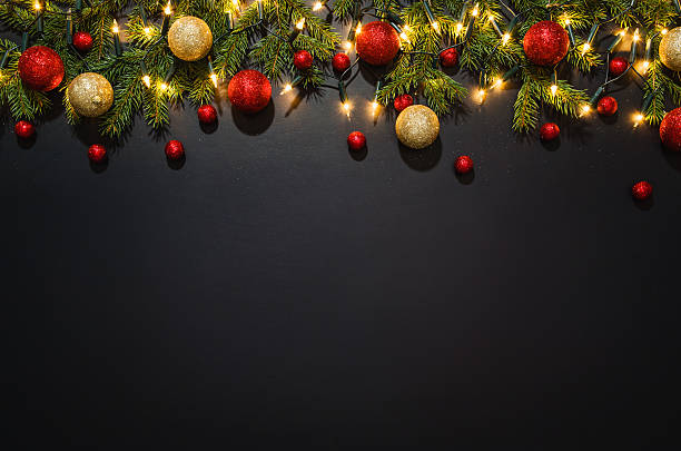 istock Christmas decoration background over black chalkboard 623358140