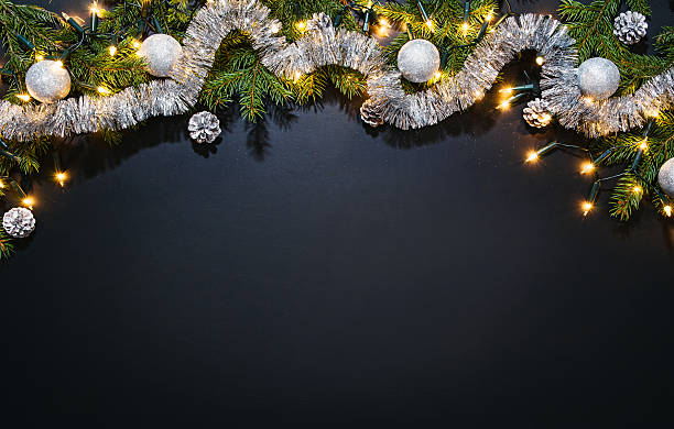istock Christmas decoration background over black chalkboard 623358844