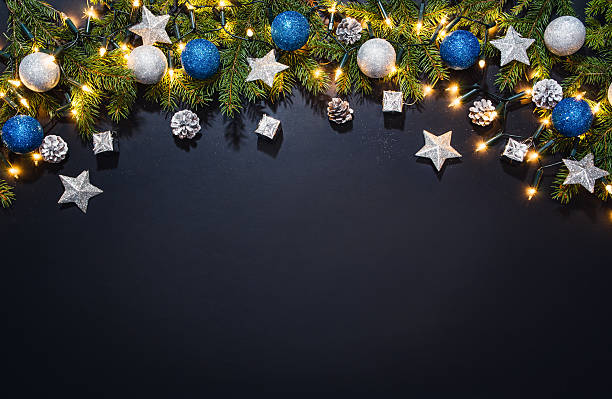 istock Christmas decoration background over black chalkboard 623359050