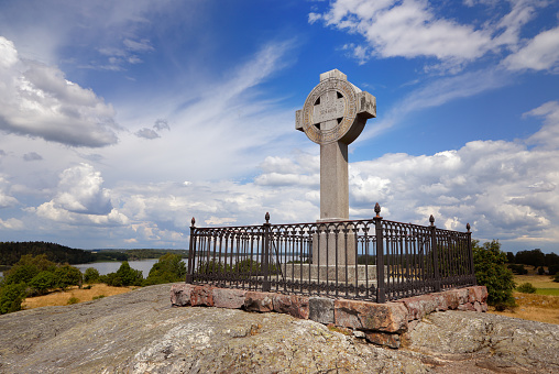 The monument of Ansgar erected in 1834 on the Swedish island Bjorko. Ansgar was a missionary who lived during the 800s.