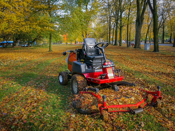 istock Lawn mower in autumn park 623362162