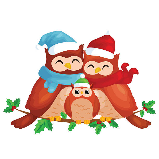 ilustraciones, imágenes clip art, dibujos animados e iconos de stock de feliz familia de búhos mamá papá y bebé en un - owl young animal bird mother