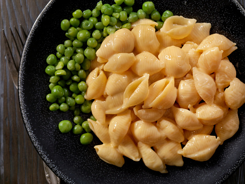 Creamy Shells and Cheese Carbonara with Peas -Photographed on Hasselblad H3D2-39mb Camera