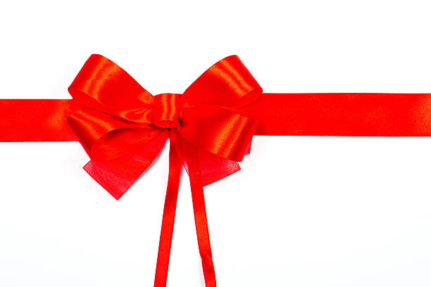 istock Shinny red gift ribbon bow on white background 623368206