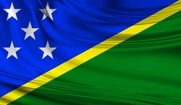 istock National waving flag of Solomon Islands on a silk drape 623369428