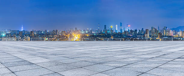 istock Empty floor and modern city skyline in Nanjing at night 623371018