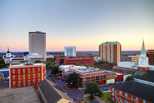 Downtown Tallahassee Florida skyline Downtown Tallahassee Florida skyline. Tallahassee is the capital of the U.S. state of Florida in Leon County. It is an inland city in the Florida Panhandle. Tallahassee is known for its southern hospitality, oak-canopied roads, vibrant arts scene, and its universities tallahassee stock pictures, royalty-free photos & images