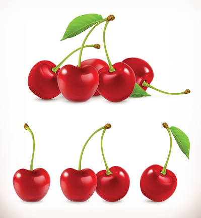 Cherry. Sweet fruit. 3d vector icons set. Realistic illustration
