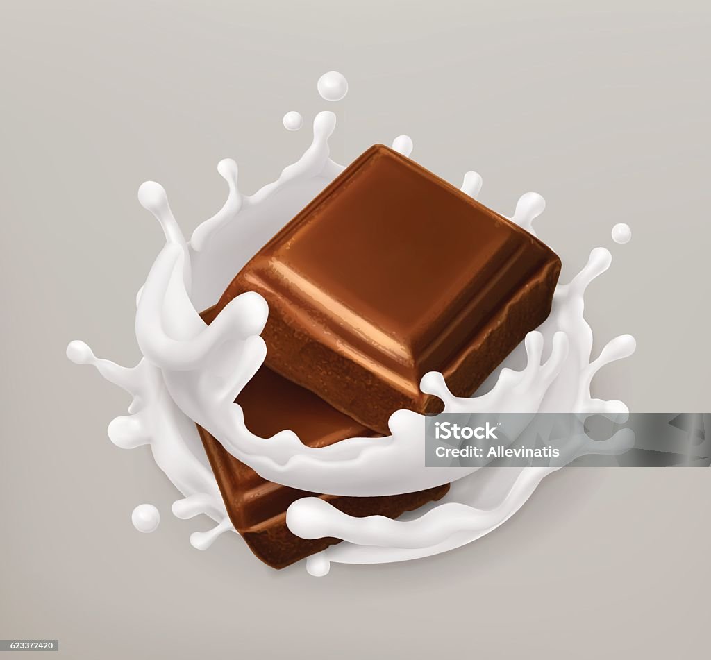 Chocolate and milk splash Chocolate and milk splash. Chocolate and yogurt. Realistic illustration. 3d vector icon Milk Chocolate stock vector