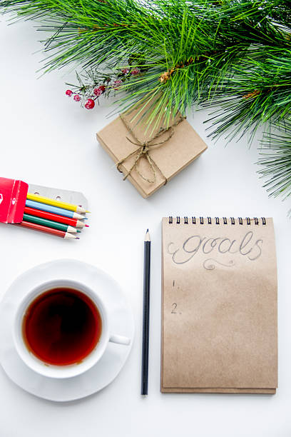 istock planning of the new year top view white background 623375738