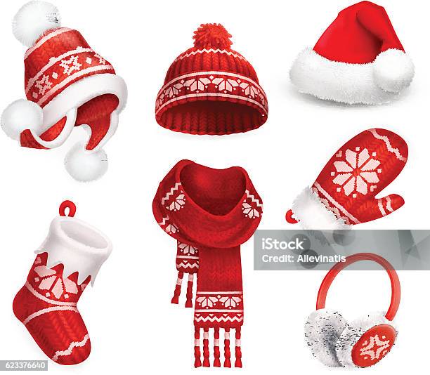 Winter Clothes Vector Icon Set Stock Illustration - Download Image Now - Christmas, Knit Hat, Hat