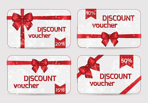 istock Set of ornamental Discount Voucher Cards with Shiny red ribbons 623377566