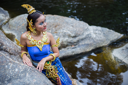 Asian woman wearing dress traditional Thai costume ,beautiful woman thai in the past.