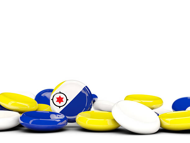 Flag of bonaire, round buttons isolated on white. 3D illustration