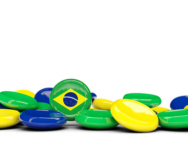 Flag of brazil, round buttons isolated on white. 3D illustration