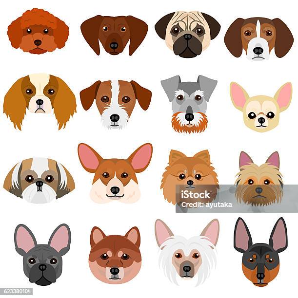 Small Dog Faces Set On White Background Stock Illustration - Download Image Now - Shih Tzu, Dog, Schnauzer