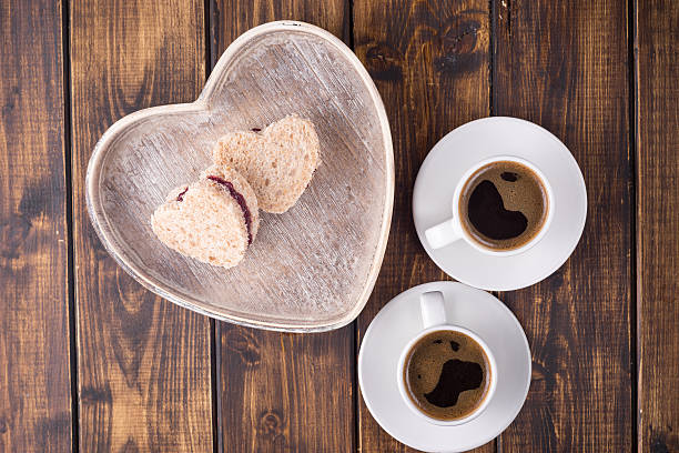 istock Sweet sandwiches in heart shape for Valentines day 623380770